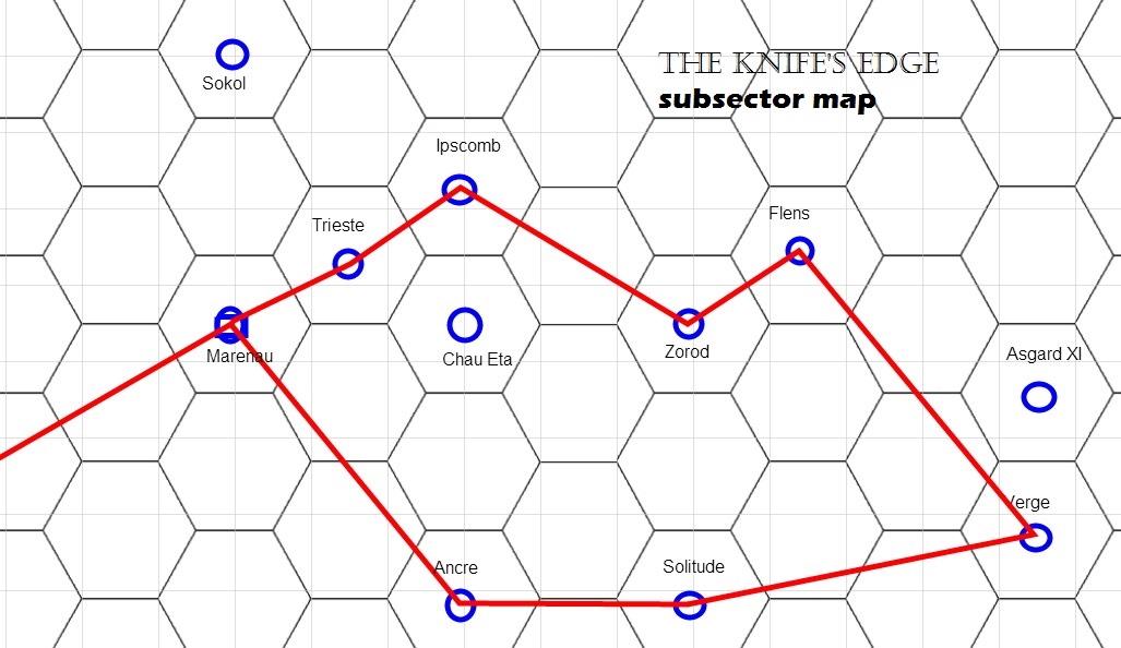 Subsector map - red lines are comm routes