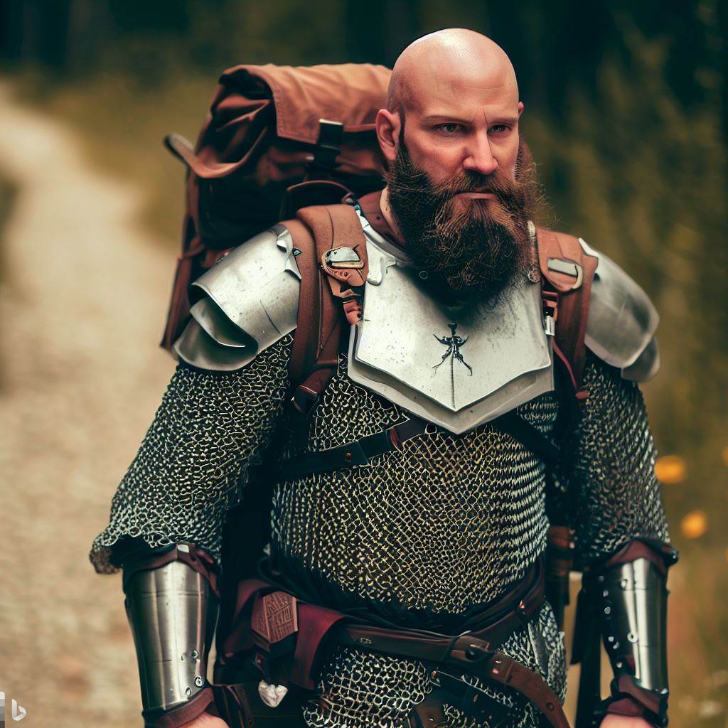 Gideon Hawke. Bald man with beard wearing scale armor